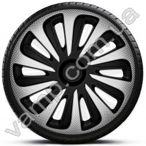 Колпаки колёсные R-16 (Польша) 4Racing Caliber Carbon Silver Black. Комплект (4шт.)
